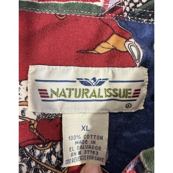 Vintage Natural Issue Shirt Mens Extra Large Red Blue Golf‎ All Over Print - Picture 5 of 9